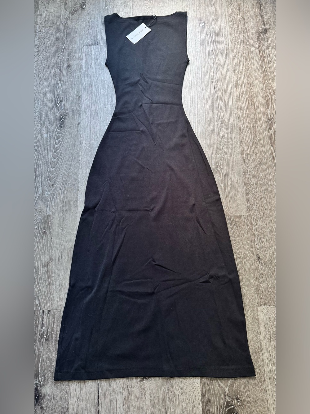 WeWoreWhat Black Boat Neck Midi Dress XS/S Minimalist Bodycon Stretch NWT